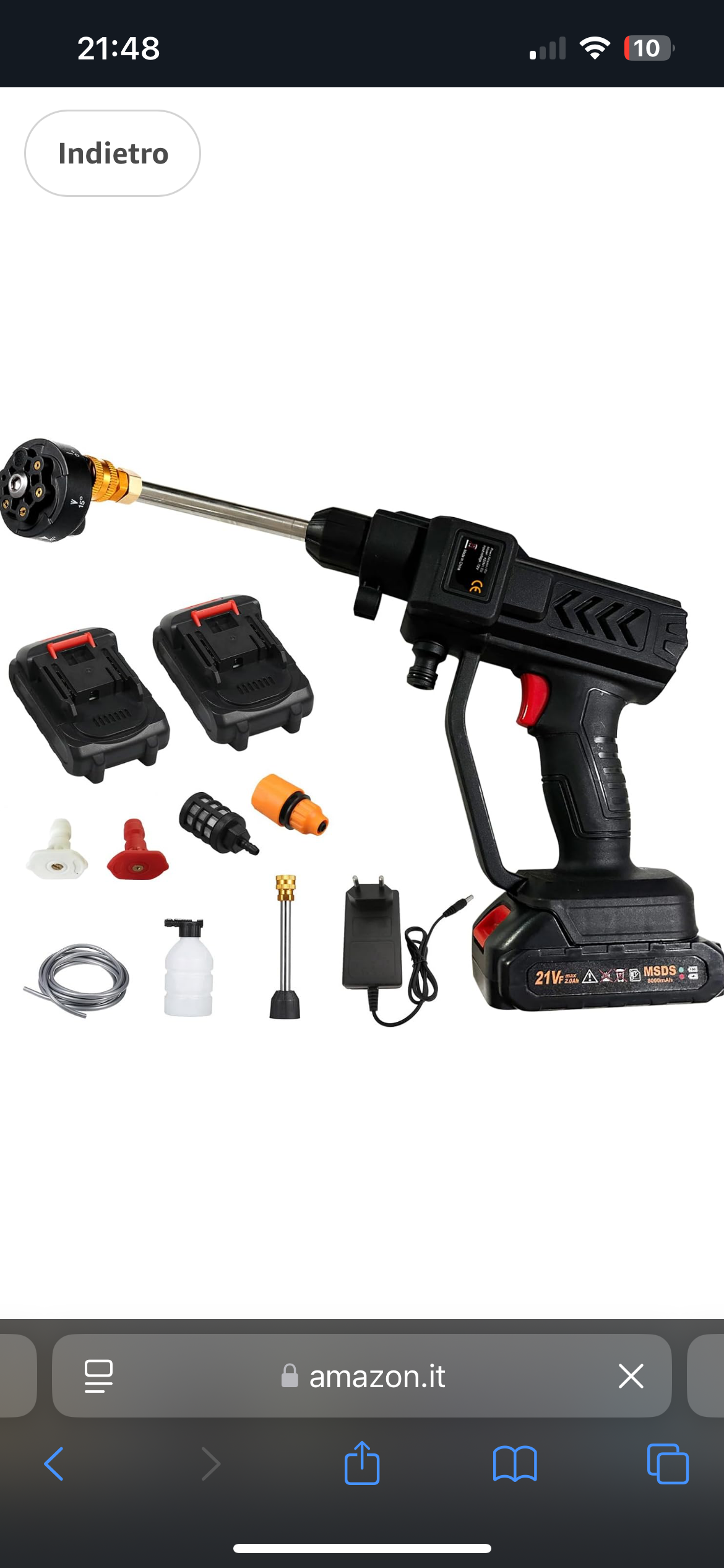 Idropulitrice Portatile 60 Bar 300W, Idropulitrice Batteria Alta Potenza con Batteria Ricaricabile Ugelli 5in1, Idropulitrice Senza Fili per l'irrigazione, Pulizia, Auto, Pavimento