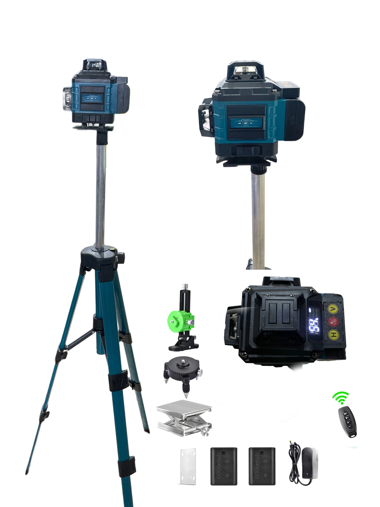 LIVELLA LASER 16 LINEE 4D AUTOLIVELLANTE AMC CON DOPPIA BATTERIA TELECOMANDO ED ACCESSORI DISPLAY + TREPPIEDI