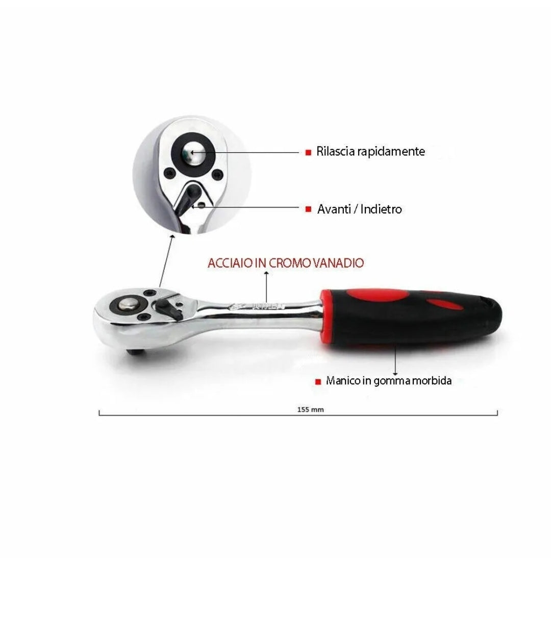 SET 53 PZ CHIAVI A BUSSOLA IN VALIGETTA CON CRICCHETTO KIT UTENSILI ATTREZZI