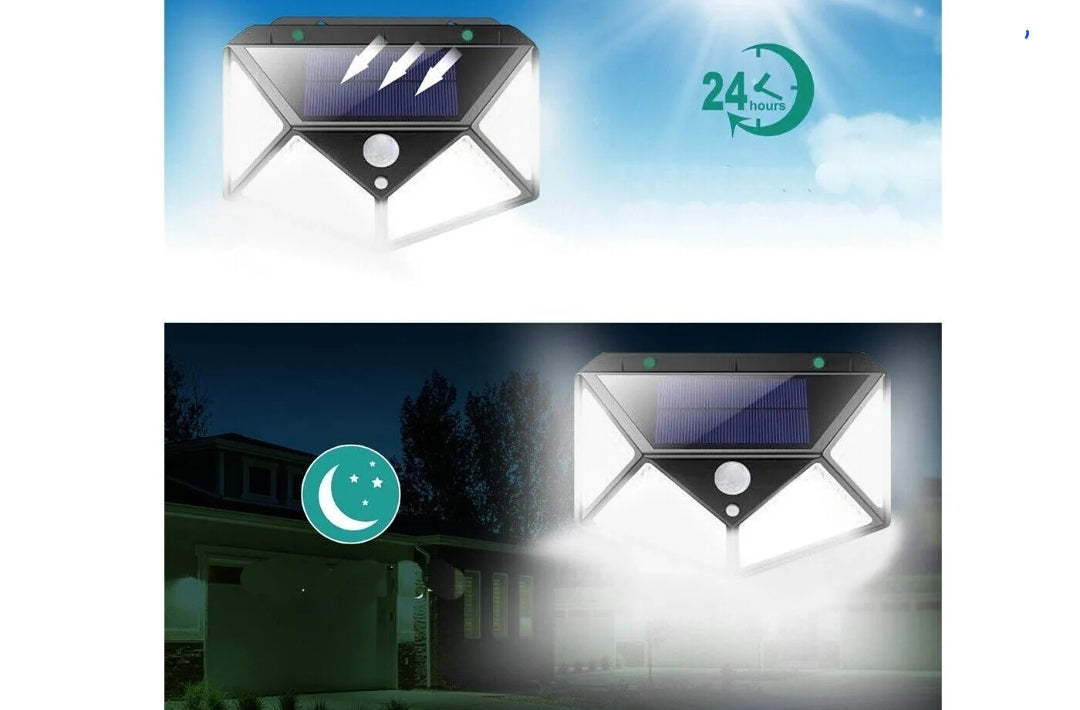Faretto Esterno Pannello Solare 114 LED Applique Sensore Movimento Crepuscolare