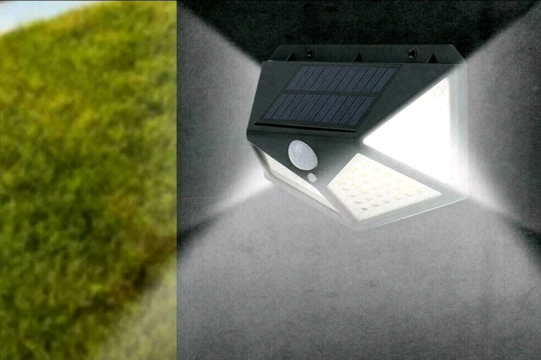 Faretto Esterno Pannello Solare 114 LED Applique Sensore Movimento Crepuscolare