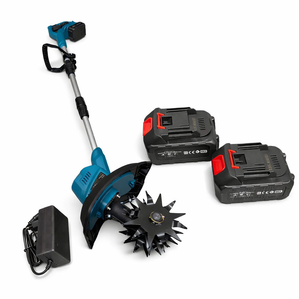 Motozappa Elettrica a Batteria Cordless con 2 Batterie + Caricatore – Per Orto e Giardinaggio
