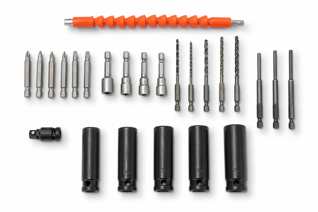 Avvitatore ad Impulsi a Batteria con Set Accessori Completo – Alta Coppia per Ruote Auto, Bulloni, Officina e Fai da Te – Con Valigetta