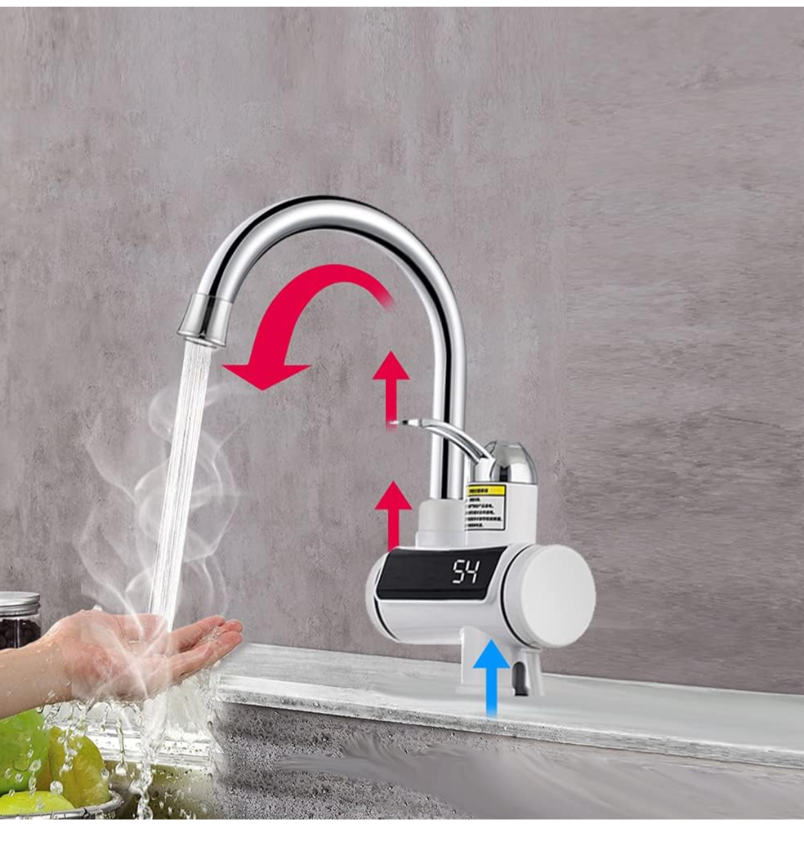 FONTANA ACQUA CALDA, RUBINETTO ELETTRICO CALDAIA 3000W RISCALDATORE MISCELATORE ACQUA CALDA