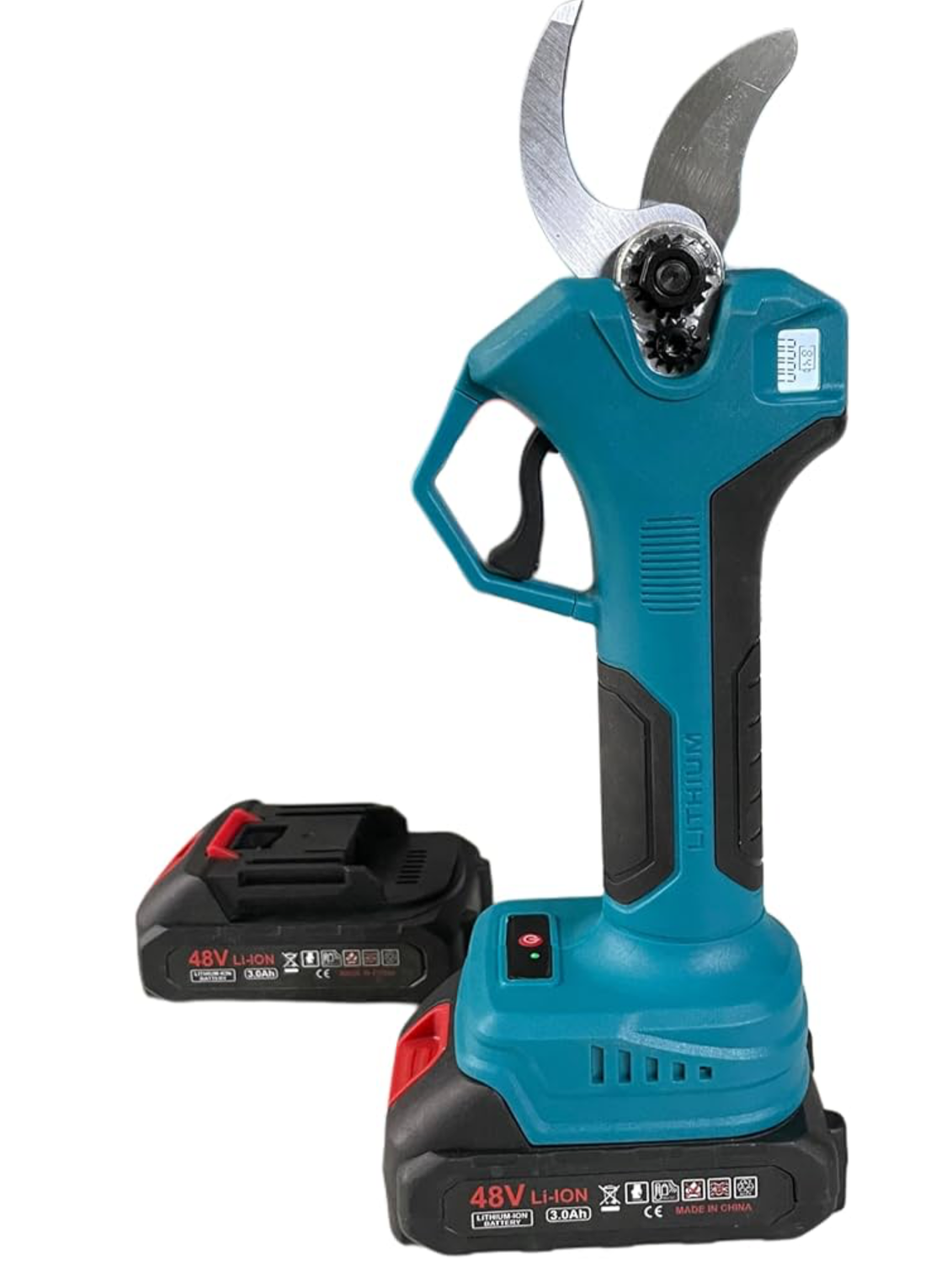 Forbice Elettrica da Potatura 30mm, 48V Li-ion, Display LED Conta Tagli, Doppia Batteria, Valigetta di Trasporto Inclusa
