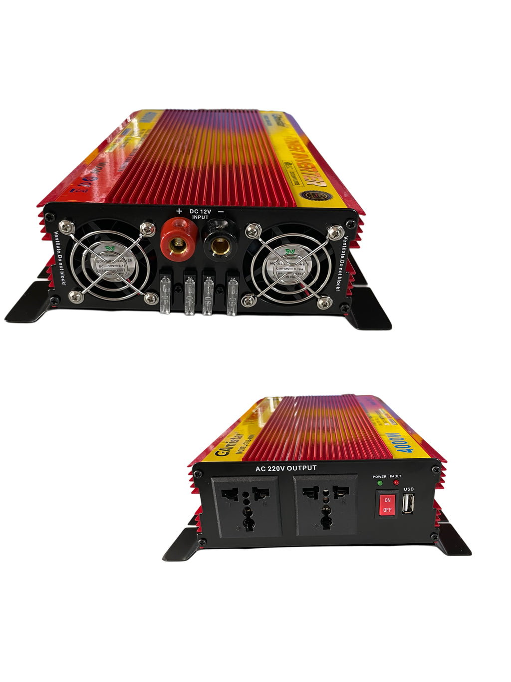 Inverter di Potenza Silenzioso da 4000w e 6000w, 6 Protezioni, Alta Efficienza di Conversione con 2 Ventole di Raffreddamento (12/220V)