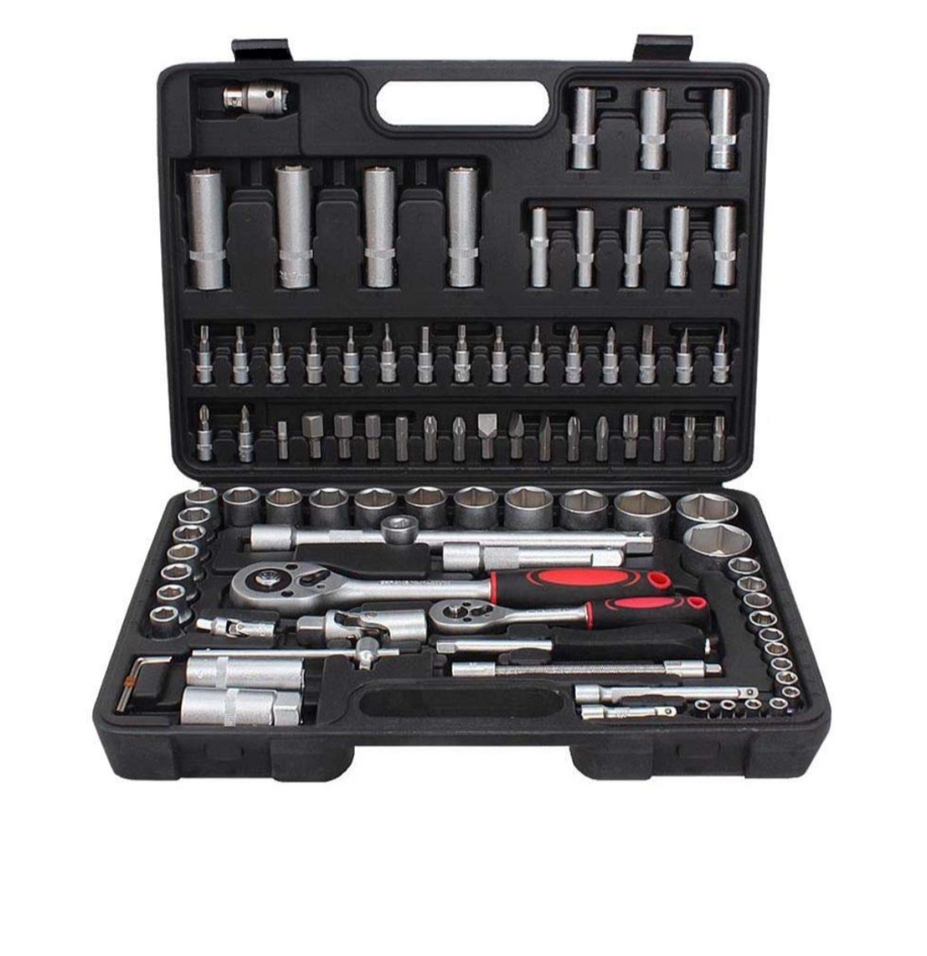 Valigetta Porta Attrezzi a Bussola Esagonali Professionale 112Pezzi con Cricchetto Reversibile, Chiavi e Inserti, Acciaio al Cromo Vanadio, Adattatori e Prolunghe, Kit Completo