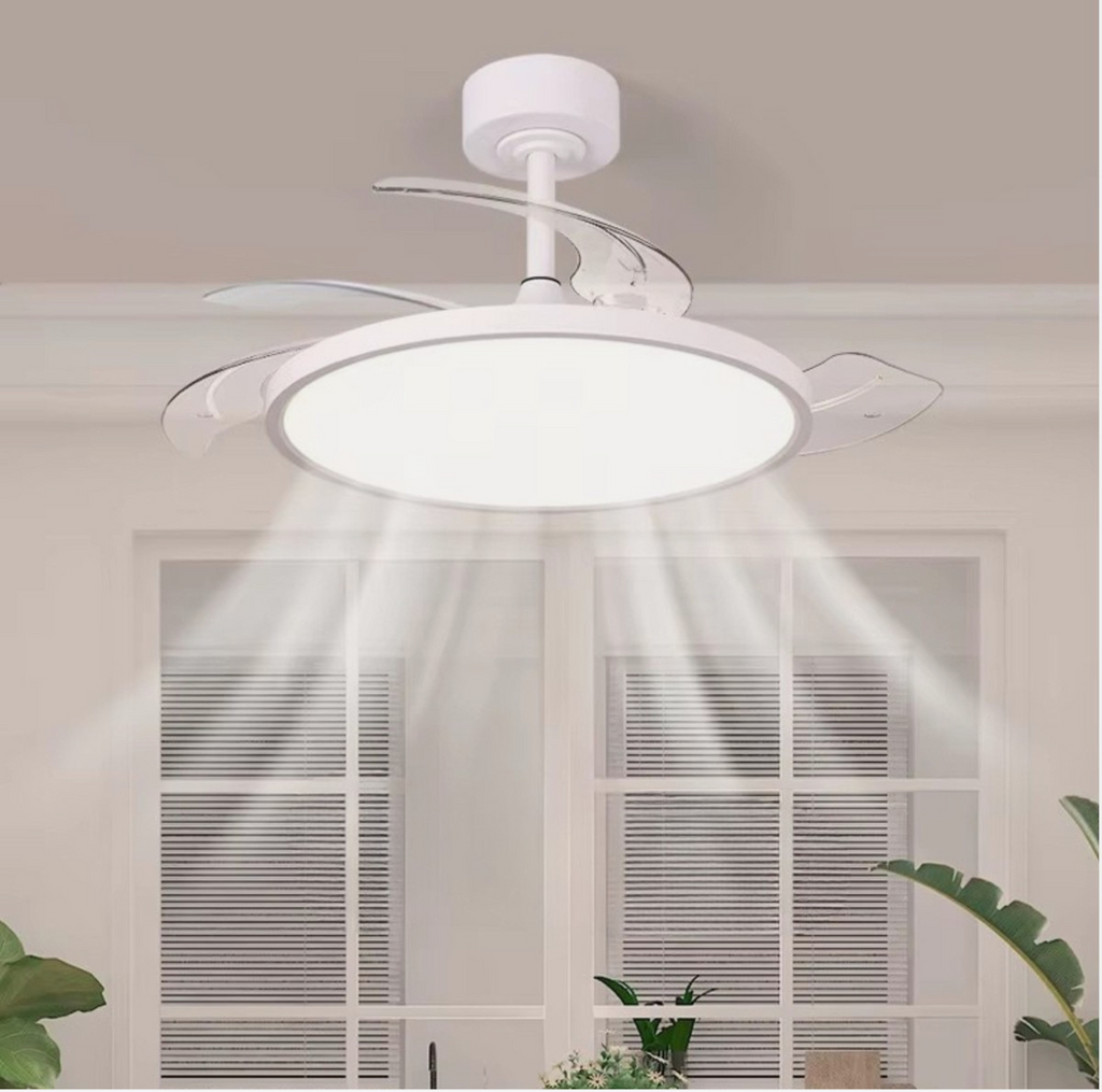 Ventilatore Da Soffitto Plafoniera Lampadario Luce LED 4 Pale a Scomparsa