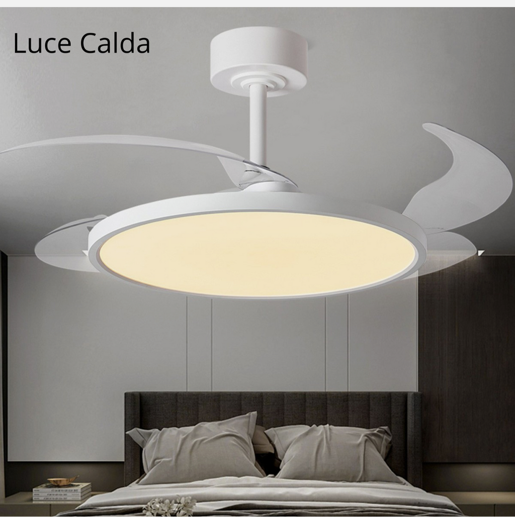 Ventilatore Da Soffitto Plafoniera Lampadario Luce LED 4 Pale a Scomparsa