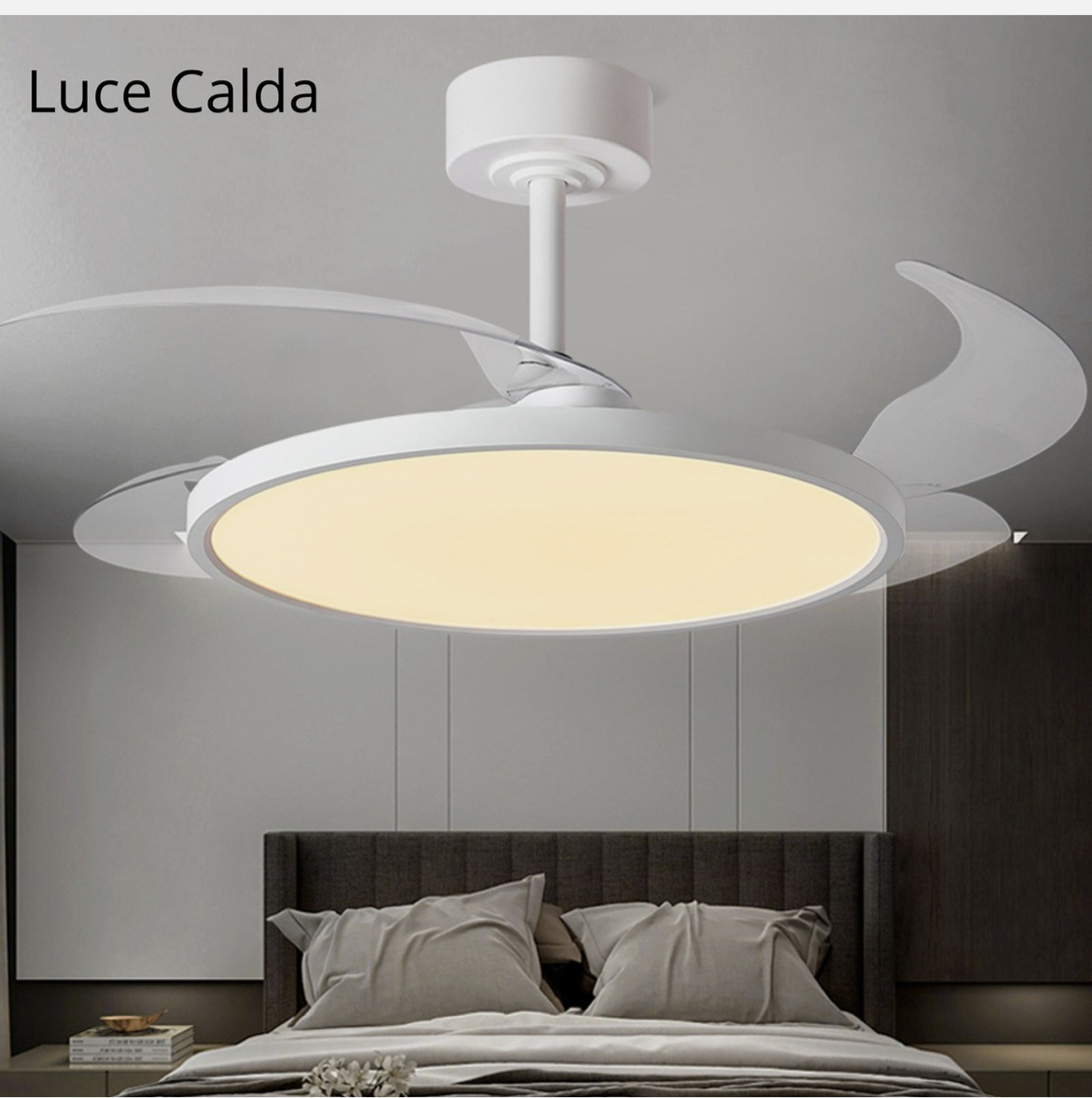 Ventilatore Da Soffitto Plafoniera Lampadario Luce LED 4 Pale a Scomparsa