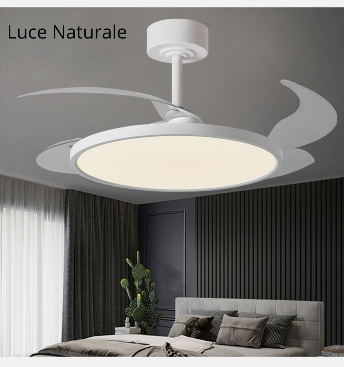 Ventilatore Da Soffitto Plafoniera Lampadario Luce LED 4 Pale a Scomparsa