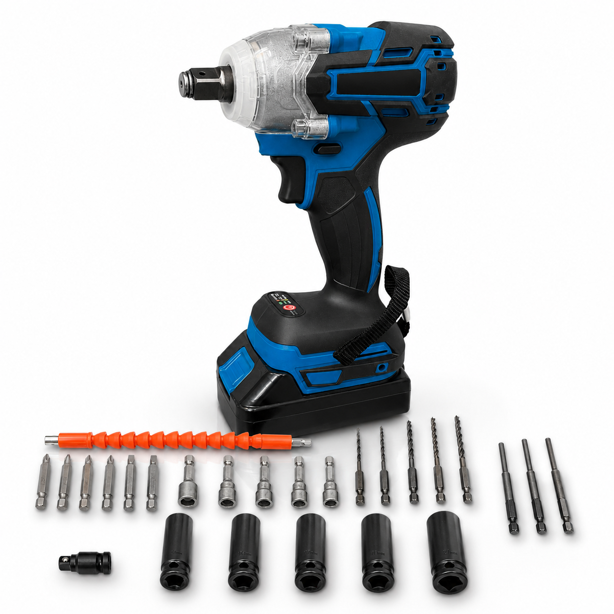 Avvitatore ad Impulsi a Batteria con Set Accessori Completo – Alta Coppia per Ruote Auto, Bulloni, Officina e Fai da Te – Con Valigetta
