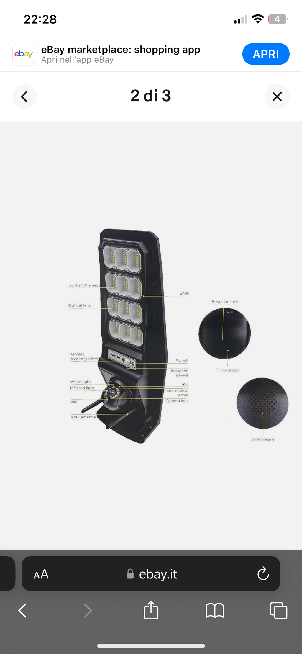 LAMPIONE STRADALE CON PANNELLO SOLARE 800w FARO LED CON TELECAMERA PTZ ICSEE