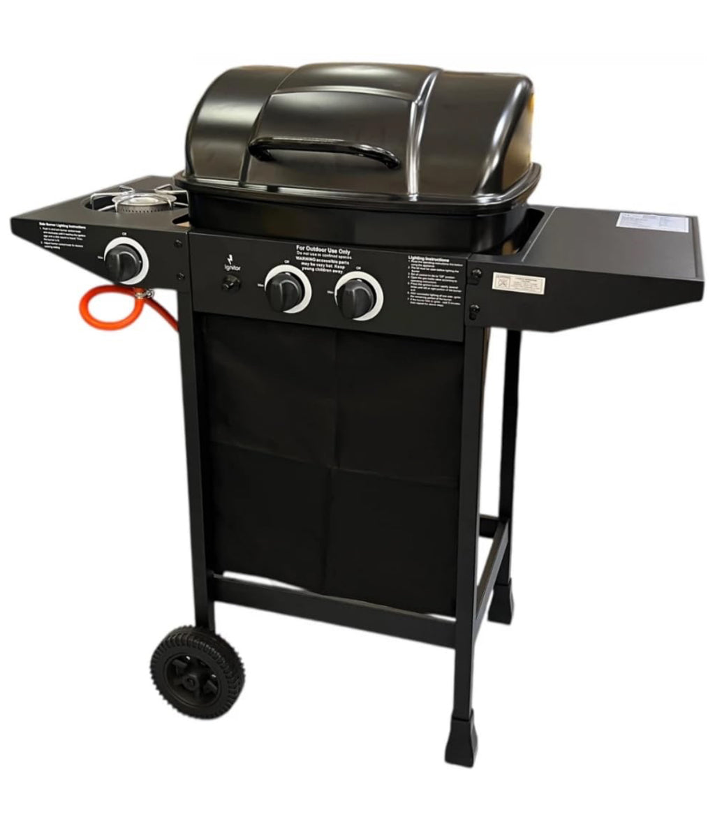 Barbecue/Griglia a Gas con Pietra Lavica con Ruote e Fornello Laterale - Mod. KALDERA GRILL