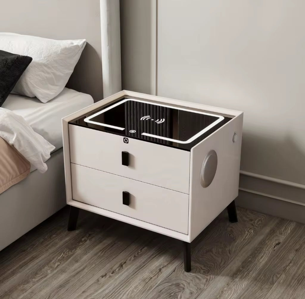 Comodino Intelligente con Ricarica Wireless e USB Altoparlante Bluetooth