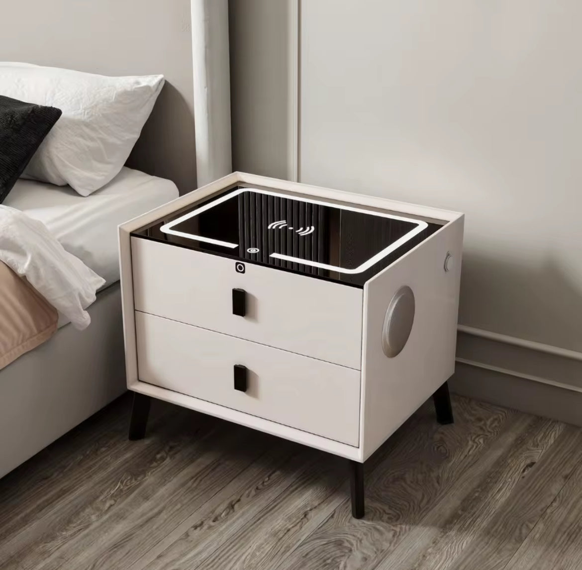Comodino Intelligente con Ricarica Wireless e USB Altoparlante Bluetooth