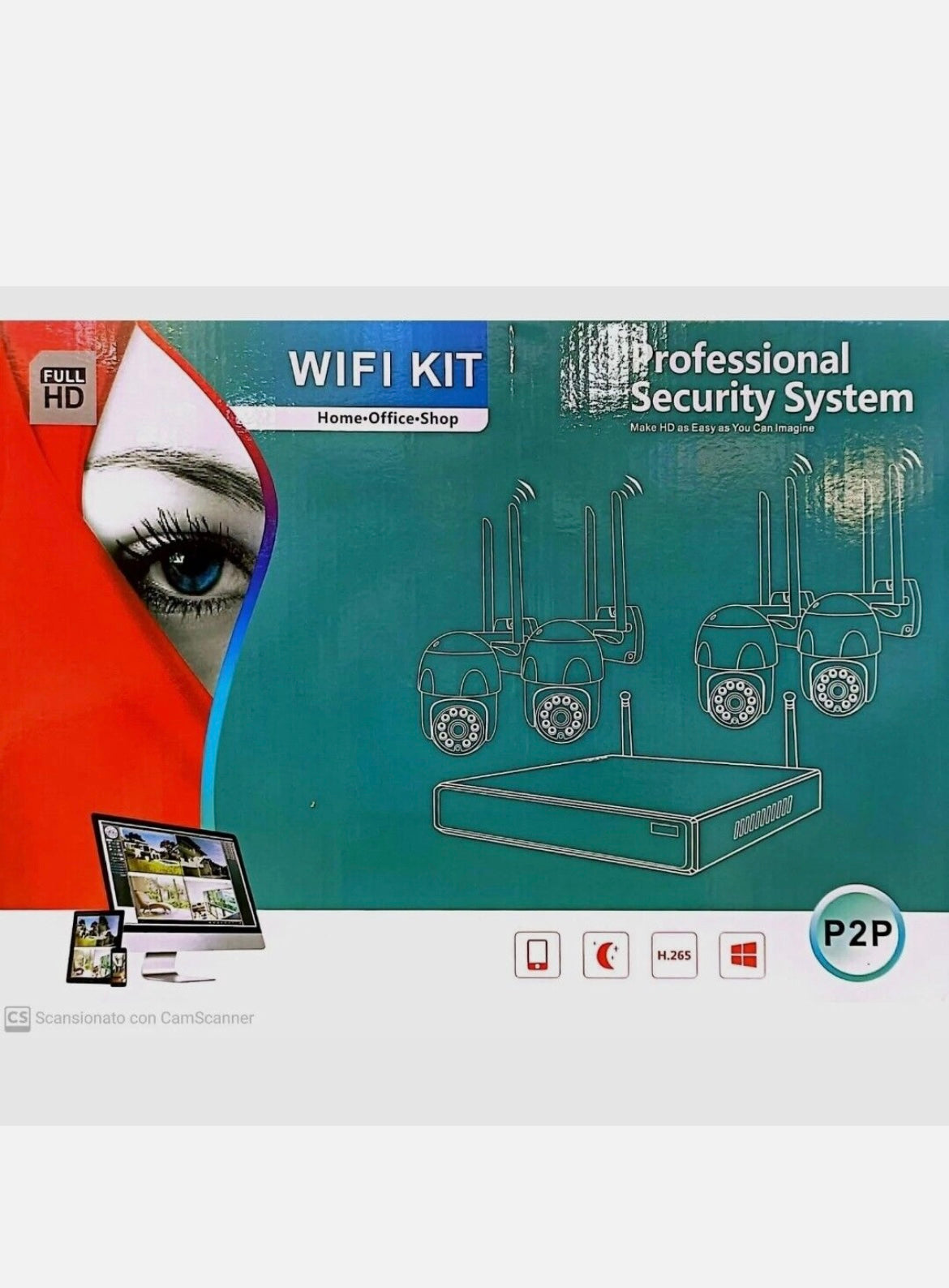 KIT TELECAMERE VIDEOSORVEGLIANZA 4 CANALI CON MONITOR HD INFRAROSSI + DVR