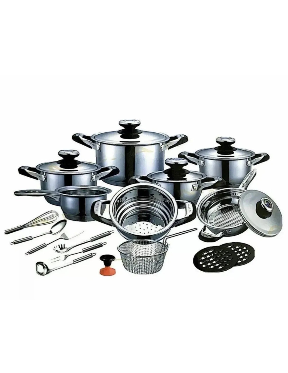 Set Batteria di Pentole 25 Pezzi in Acciaio Inox a Induzione Antiaderente A.M.C.