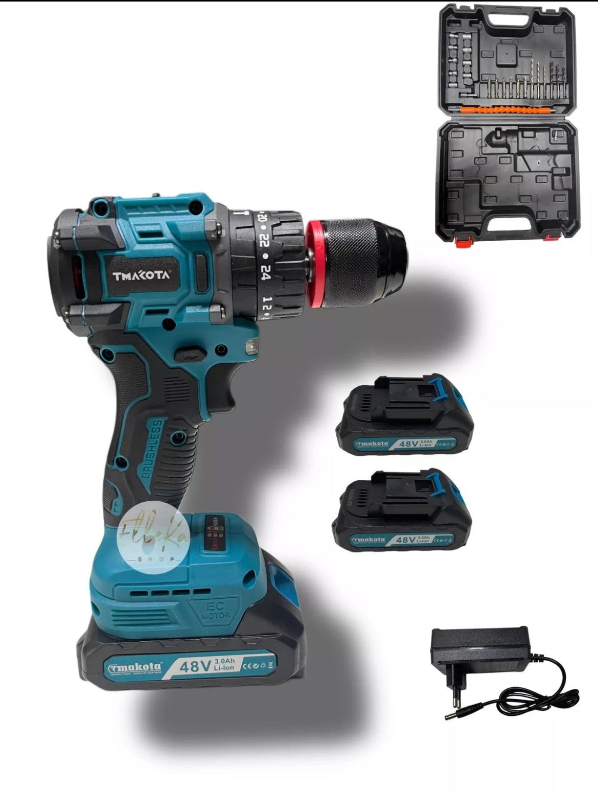 TRAPANO AVVITATORE A BATTERIA LITIO 48V MAKOTA DOPPIA BATTERIA MANDRINO IN ACCIAIO + VALIGIA