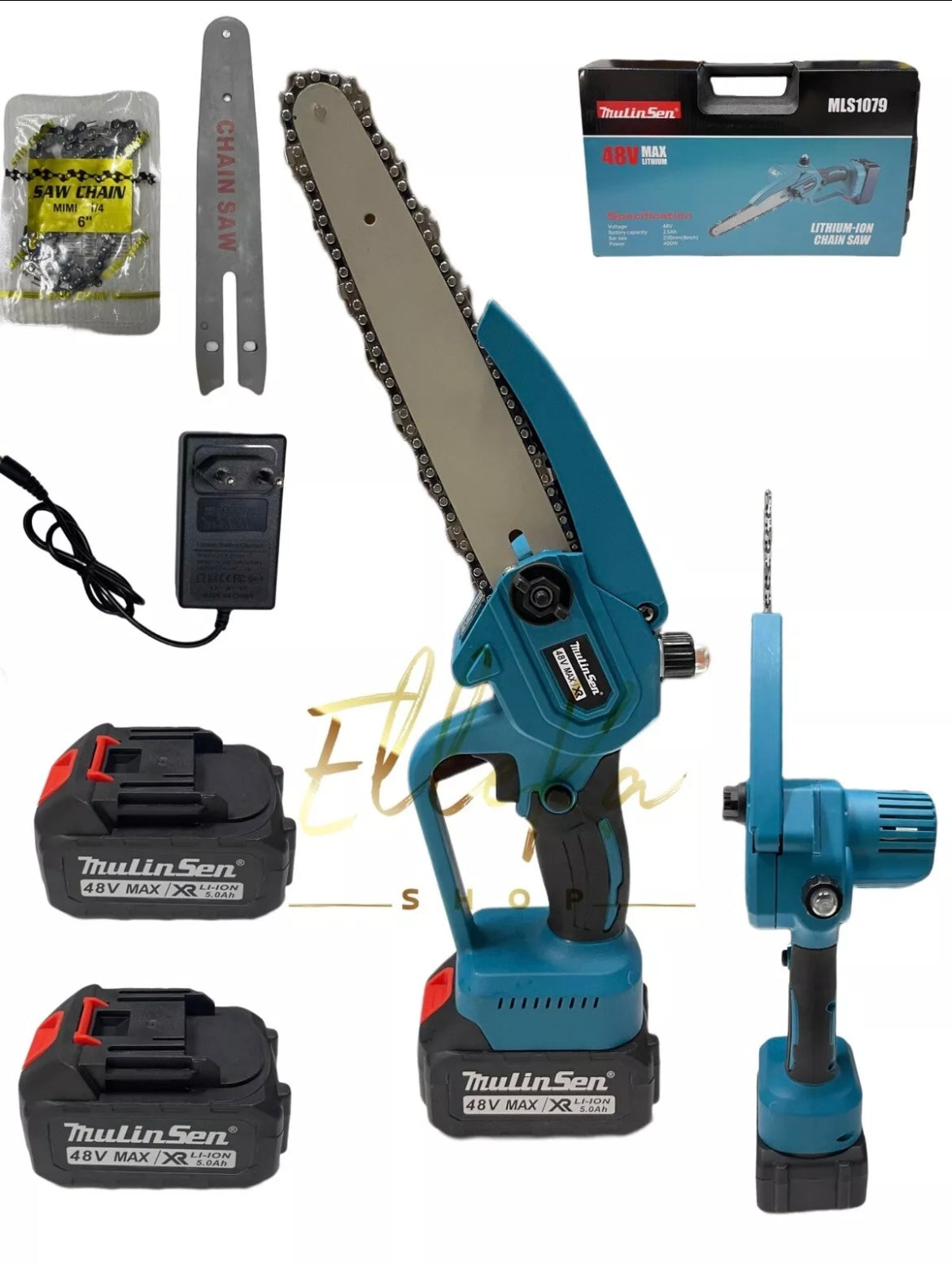 MOTOSEGA MINI 8 POLLICI E 6 POLLICI 2 BATTERIE 48v 5.0ah OLIATORE TAGLIARAMI