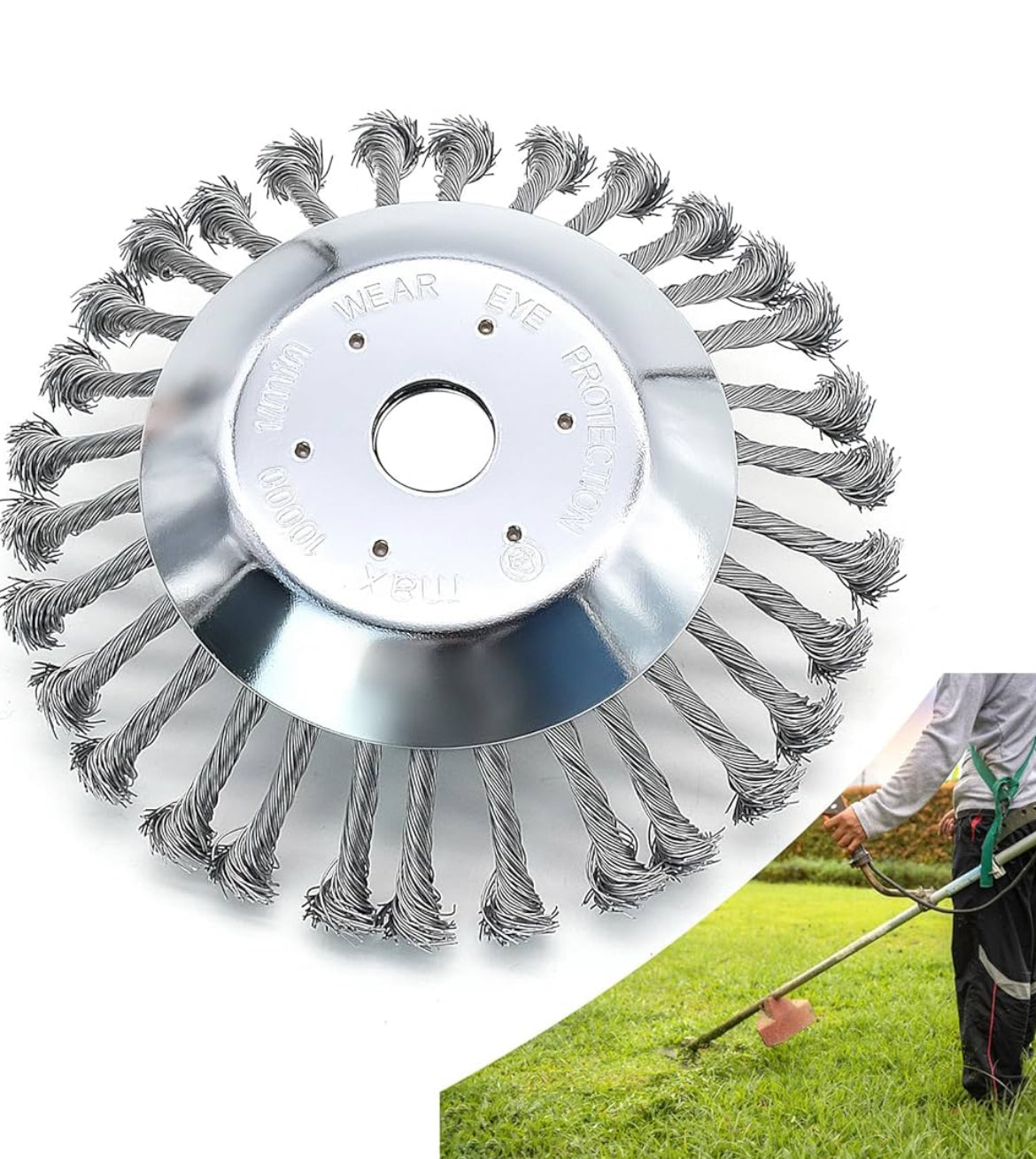 Spazzola per Decespugliatore Testina Decespugliatore Giardino in Acciaio, Filo Solido Annodato Erba Spazzola per Erbacce, Può Rimuovere Efficacemente Erbacce, Muschio