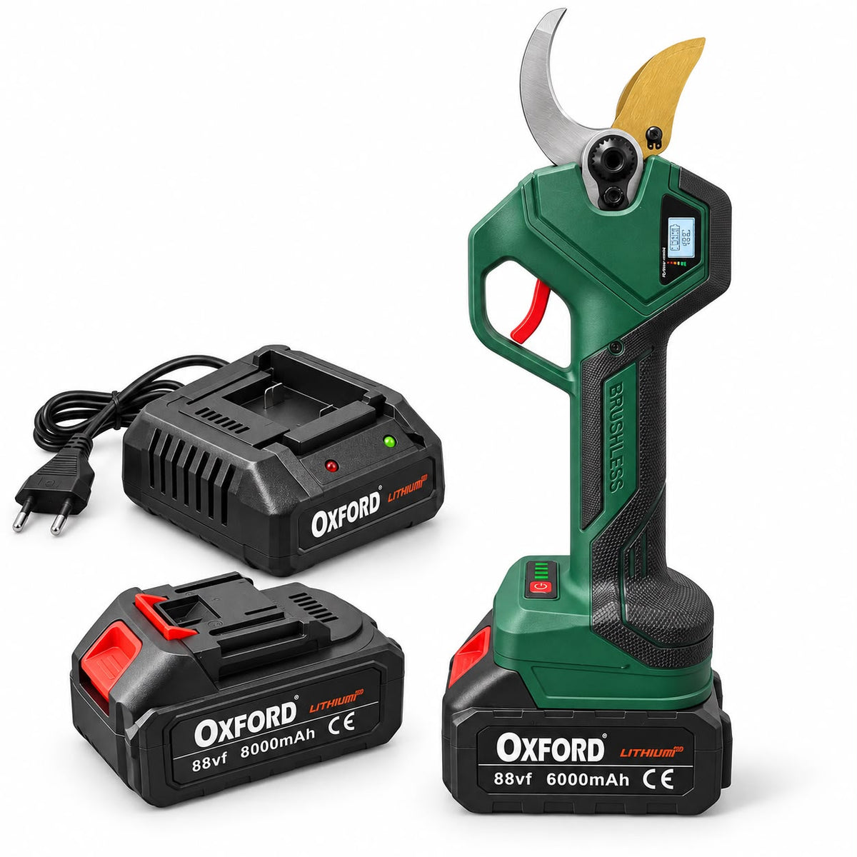 Forbici Elettriche da Potatura 50 mm con Display, 2 Batterie e Caricatore