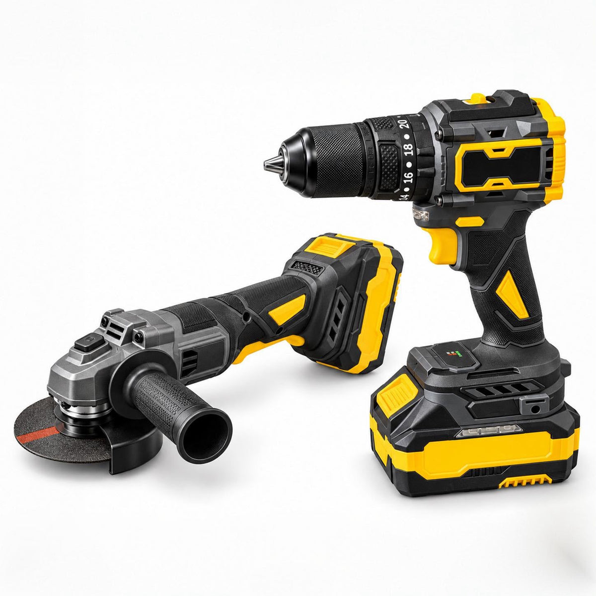 Kit Trapano Avvitatore e Smerigliatrice a Batteria Brushless con 2 Batterie, Caricatore e Valigetta