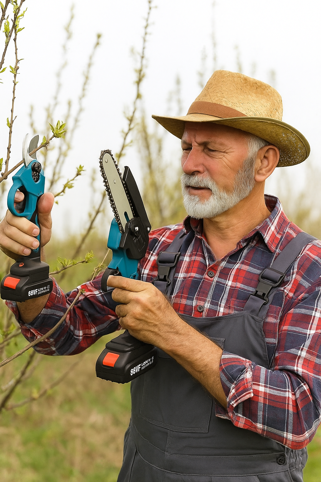 KIT POTATURA FORBICE A BATTERIA DA POTATURA +MOTOSEGA +VALIGIA CESOIA 48V 2 BATTERIE