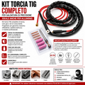 Kit Torcia TIG Completo con Tubo Gas e Set Consumabili – Compatibile con Saldatrici TIG AC/DC per Saldatura Acciaio, Inox e Alluminio