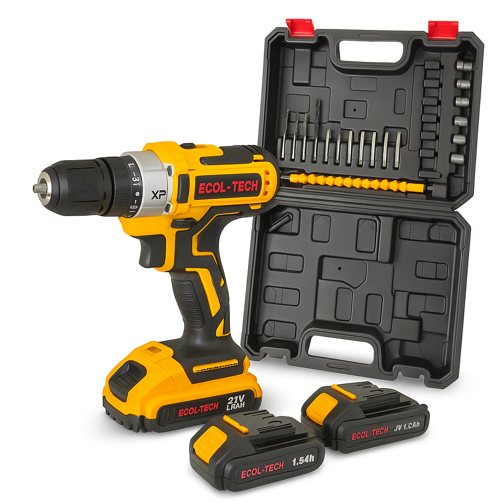 Trapano Avvitatore a Batteria ECOL-TECH ideale per lavori di fai-da-te, montaggi e manutenzione domestica.