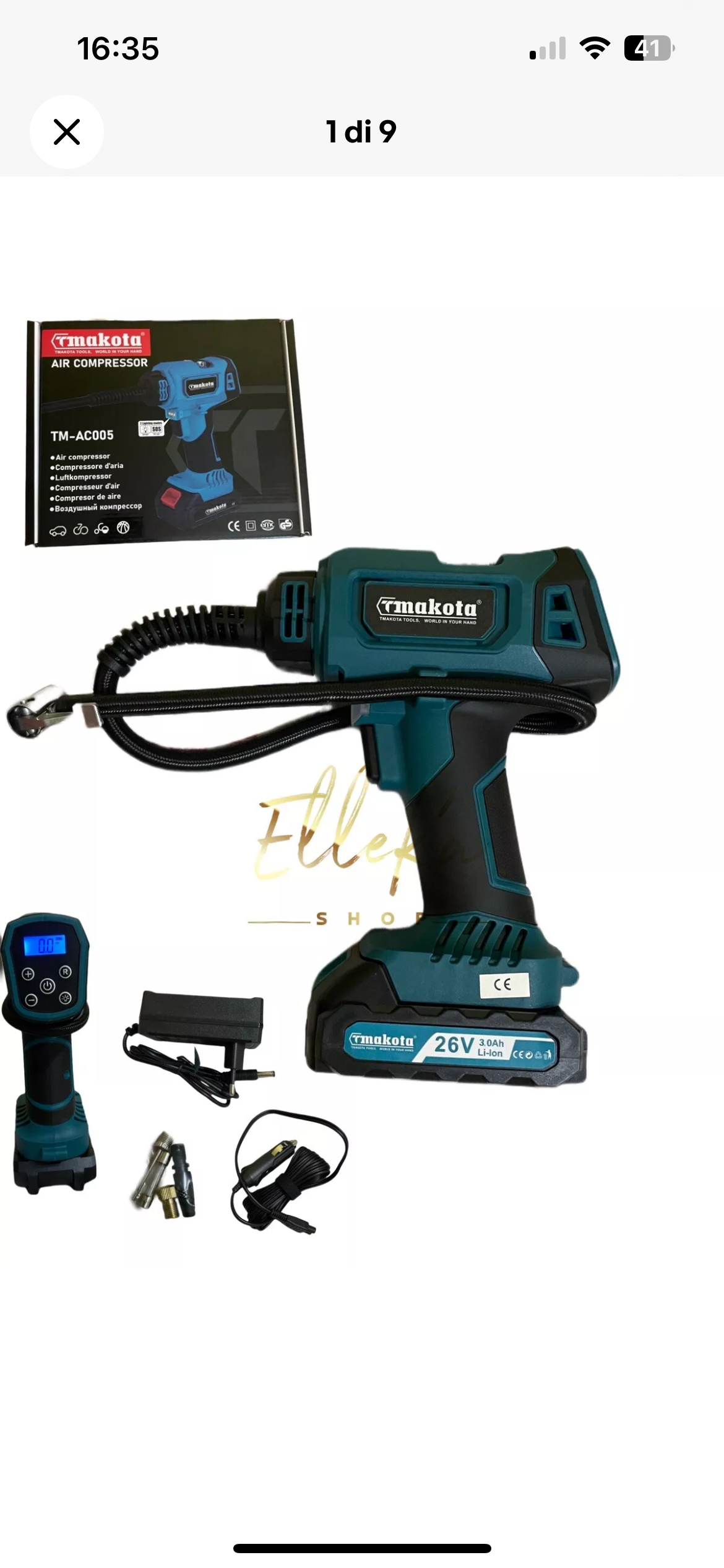 COMPRESSORE ARIA BATTERIA 26V PORTATILE RICARICABILE PER AUTO MOTO 1 BATTERIA