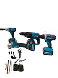 Kit 4 in 1 Smerigliatrice, Trapano ad impulsi, Avvitatore, Tassellatore 72+ 2 batterie + 1 caricabatterie rapido