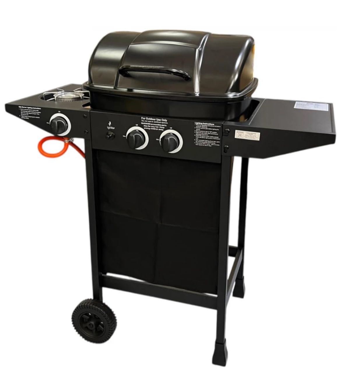 Barbecue/Griglia a Gas con Pietra Lavica con Ruote e Fornello Laterale - Mod. KALDERA GRILL