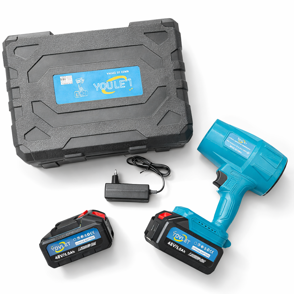 Turbo Jet Soffiatore/Asciugatore Portatile 48V con Valigetta – Doppia Batteria 5.0Ah