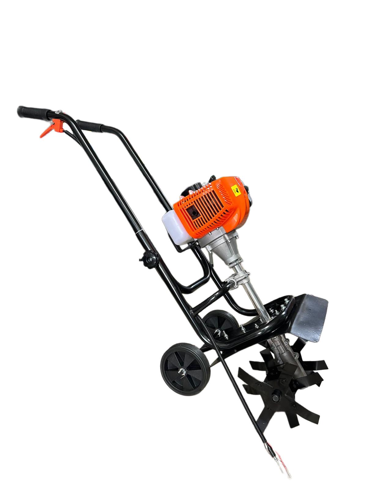 Motozappa Termica con Motore a Benzina 2Tempi 52ccCC con 4 Denti Anteriori in Acciaio Regolabili Coltivatore per Orto Fioriera Lavorazione di Campi, Zappatrice a Motore per Preparazione Terreno