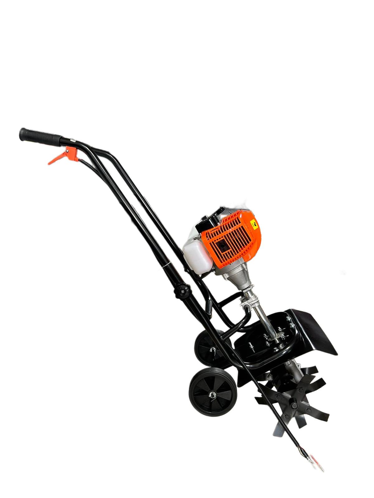 Motozappa Termica con Motore a Benzina 2Tempi 52ccCC con 4 Denti Anteriori in Acciaio Regolabili Coltivatore per Orto Fioriera Lavorazione di Campi, Zappatrice a Motore per Preparazione Terreno