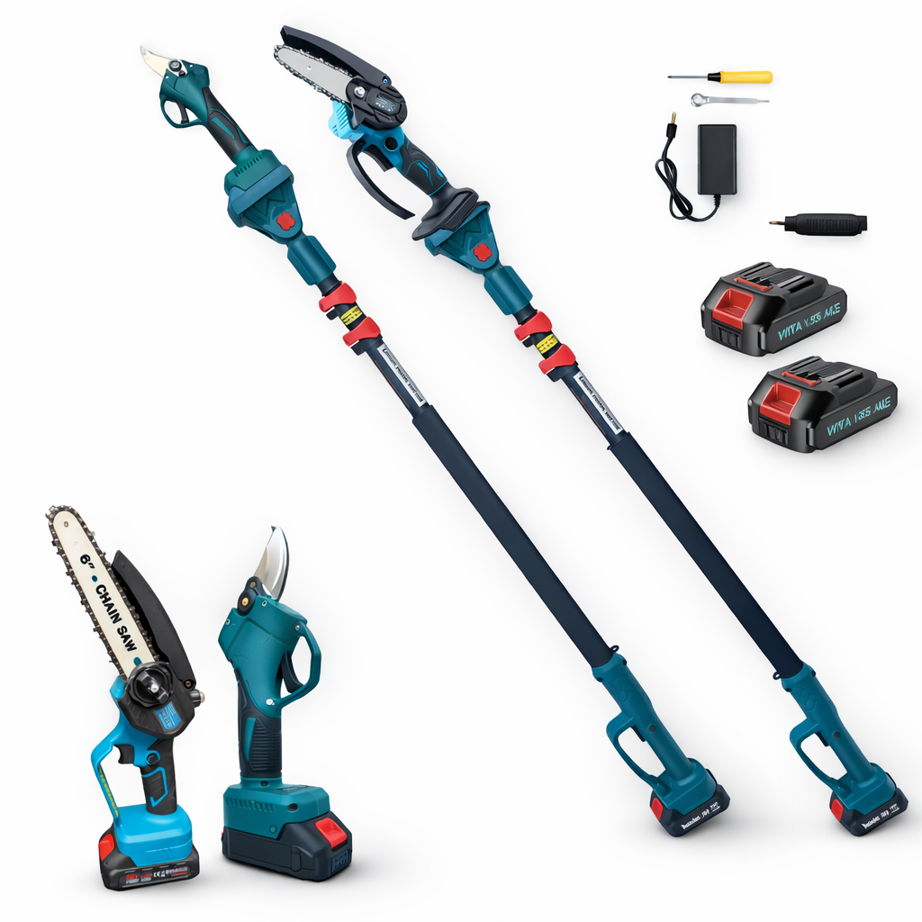 Kit Potatura Motosega 6" con Oleatore+ Cesoia a Batteria con Asta Telescopica
