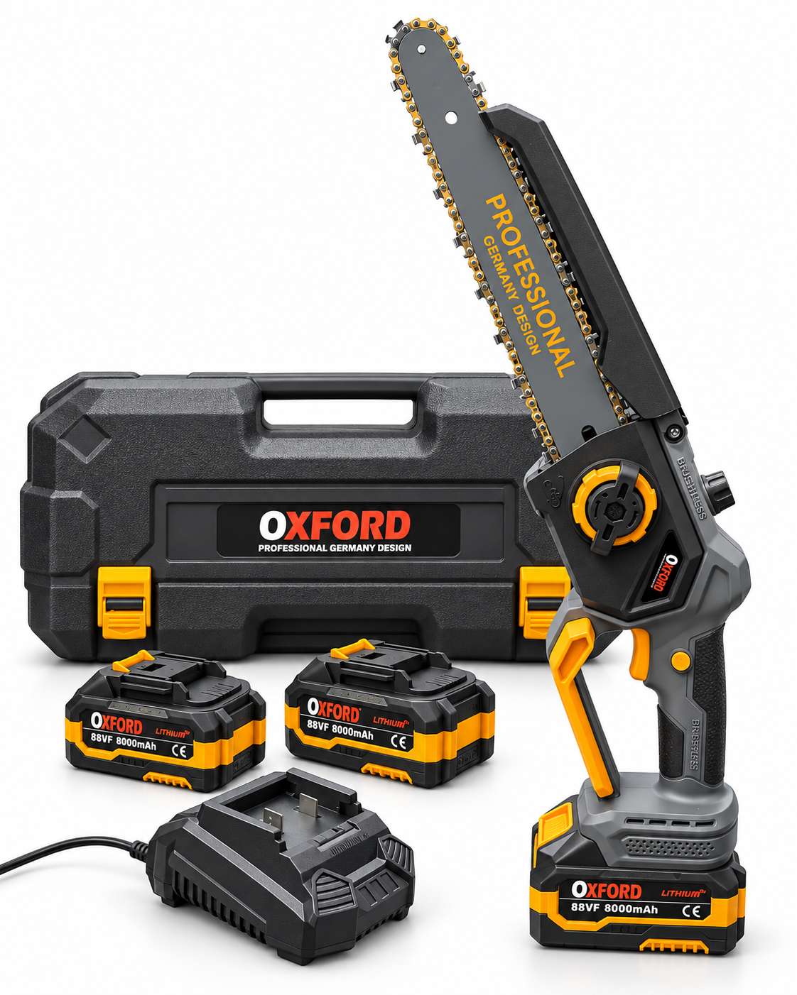 Motosega a Batteria 10 Pollici Brushless con Oleatore Automatico, Display, 2 Batterie e Caricatore