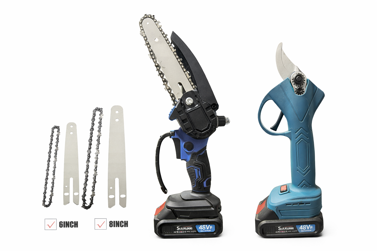 Kit Potatura Elettrico Motosega 8” con Oleatore + Forbice a Batteria – Lame 6” e 8” Incluse – Taglio Facile e Preciso