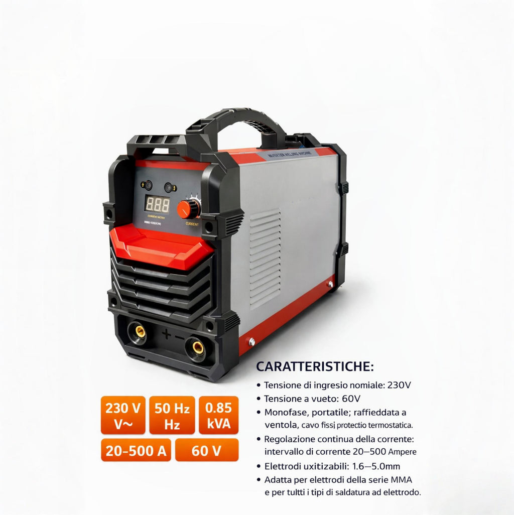 Saldatrice Inverter 500A Potente e Compatta 230V Ideale per Casa e Officina