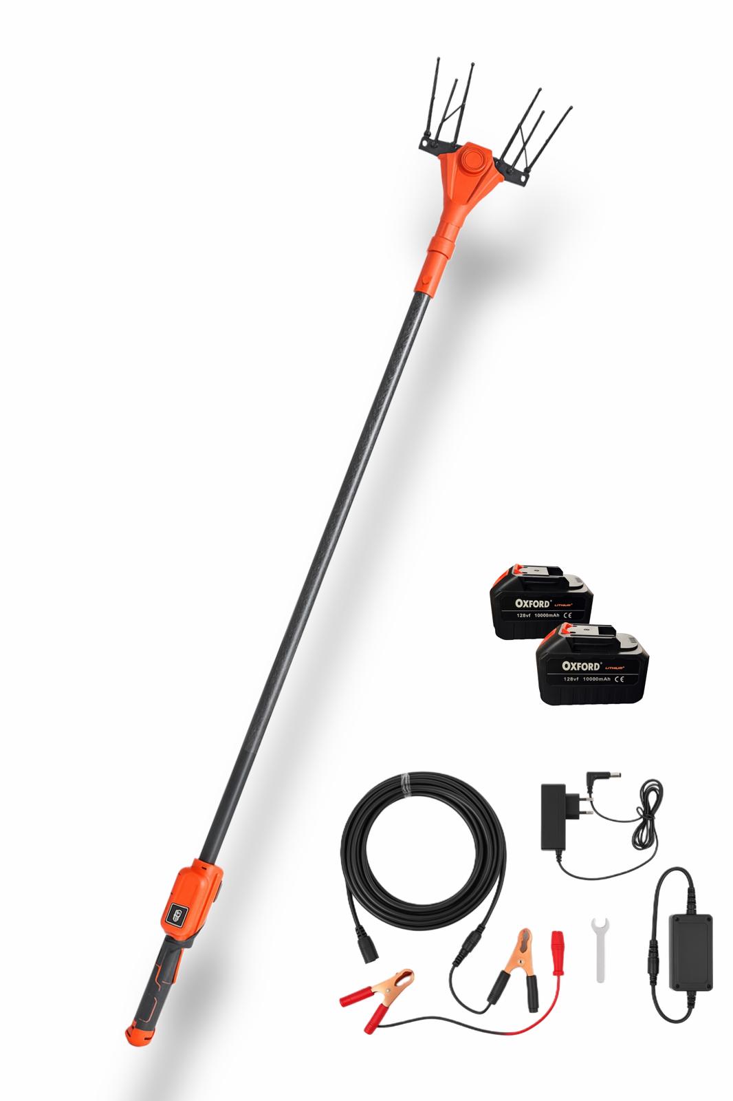 Scuotiolive SCUOTITORE Professionale Doppia Funzione a Batteria e Cavo 12V | Fibra di Carbonio Ultra Leggera | 5 Velocità Regolabili – 10000mAh + Cavo 15m + Morsetti e Caricatore Inclusi