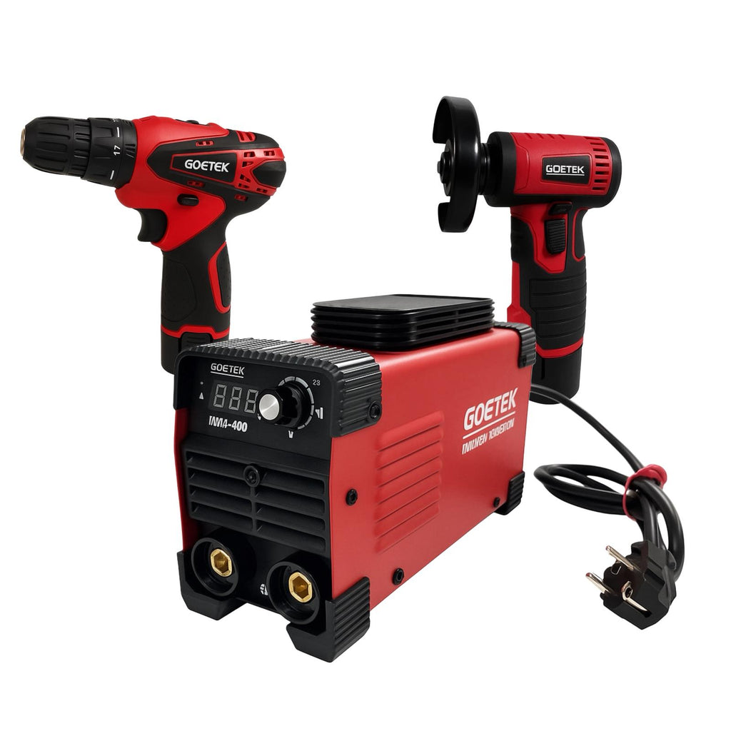 Kit 3 in 1 Saldatrice 400A + Mini Flex + Trapano a Batteria | 2 Batterie 48V 2000mAh + Accessori Completi | Set Professionale per Fai-da-Te e Officina