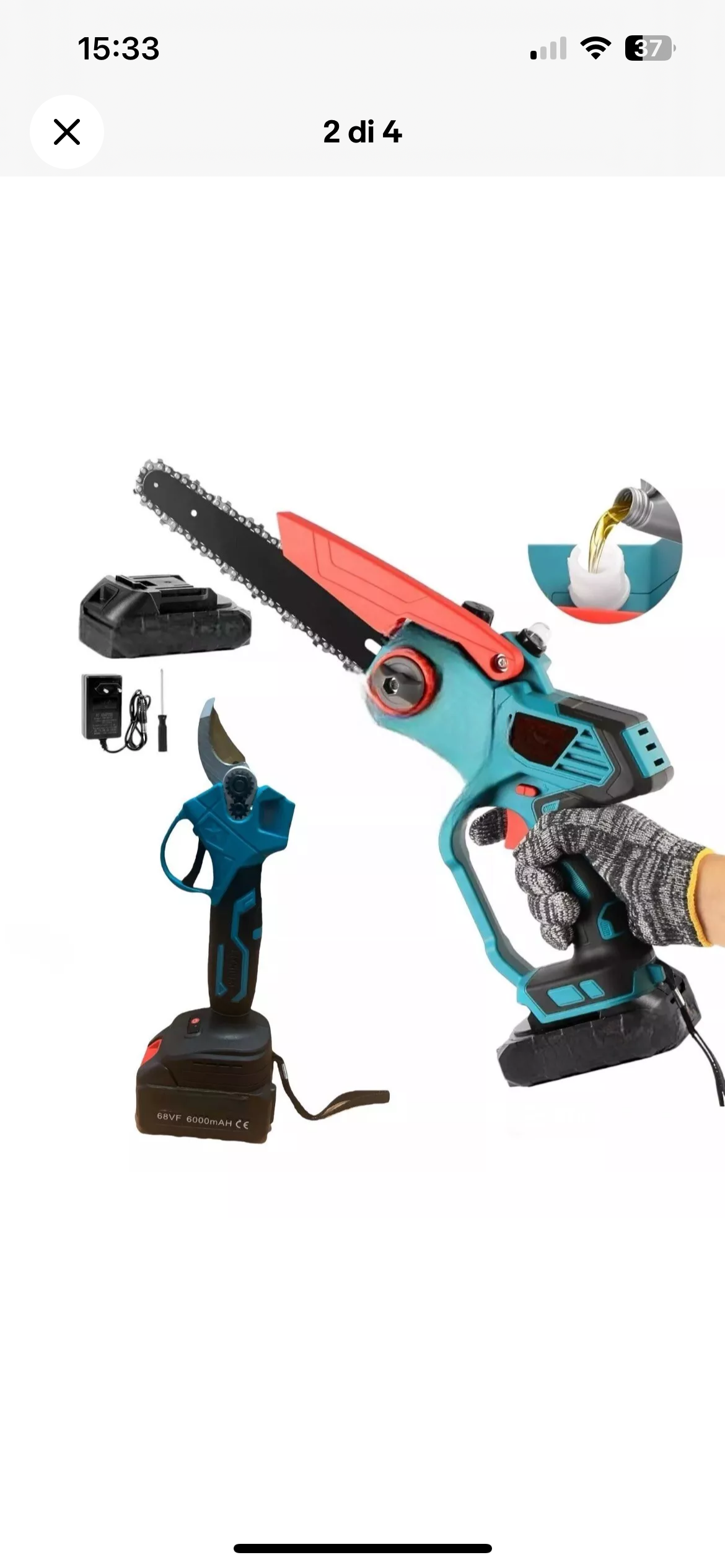 Kit potatura forbice cesoia motosega 8" a batteria 68V + asta telescopica