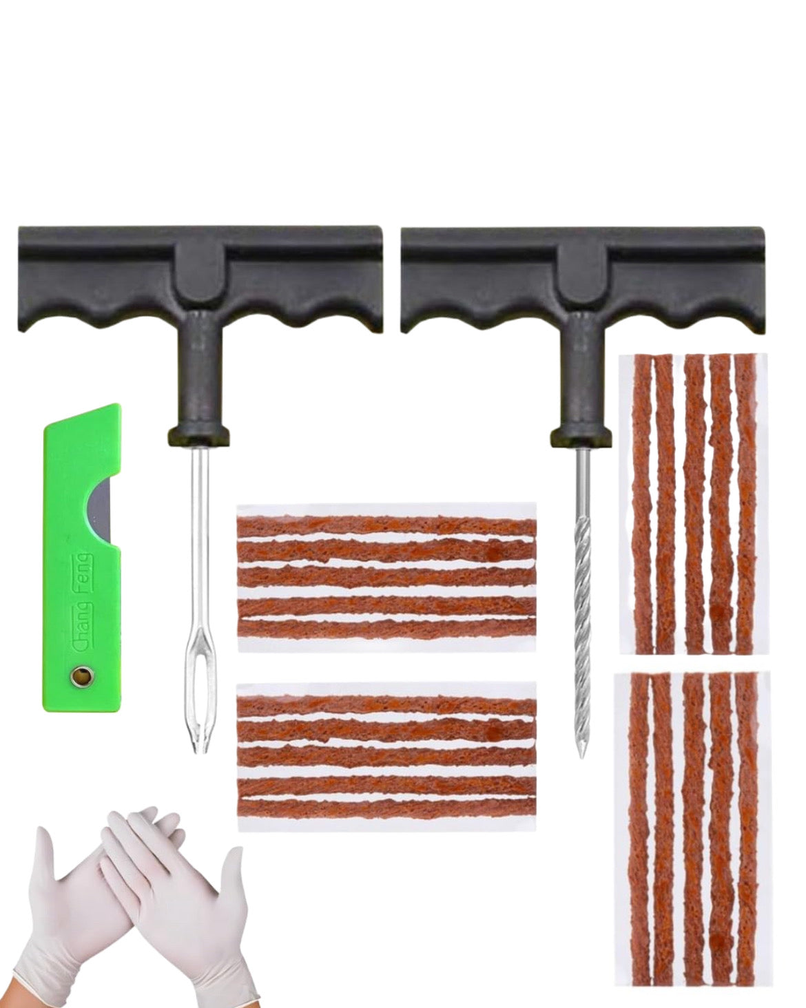 Kit Riparazione Pneumatici Auto, Moto, Riparazione in 15 min, Ripara Gomme Auto, Valido per Tutti i Tipi di Pneumatici, Composto da 20 Tasselli, 2 Strumento a T e Cutter