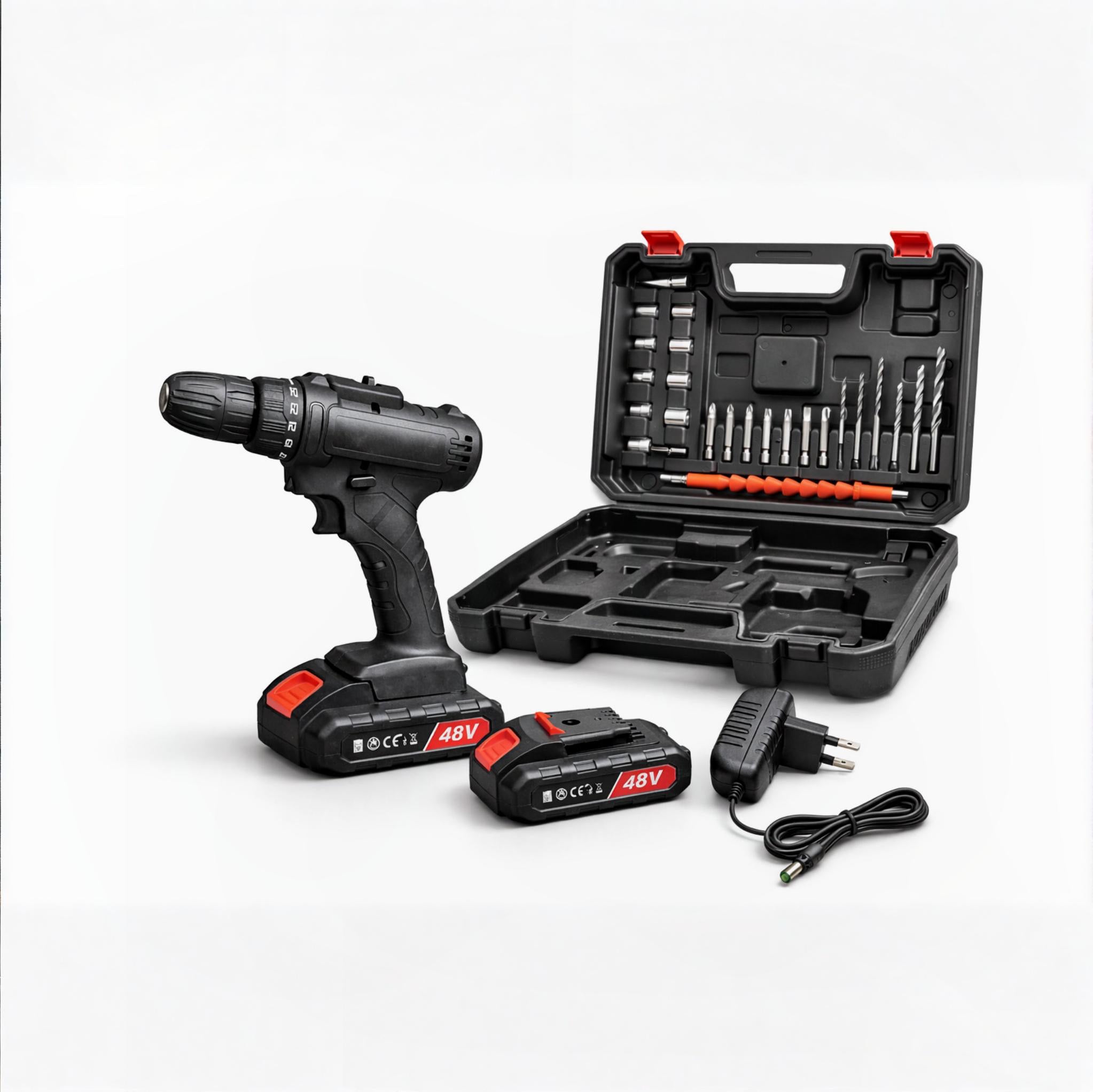 Trapano Avvitatore 48V con Valigetta Completa, 2 Batterie e Set Accessori