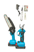 Set 2 in 1  Professionale: Motosega 6” + Lama e Catena 4” + Forbice 32mm 4 Modalità – Doppia Batteria 48V 4.0Ah – Motori Brushless + Accessori Completi