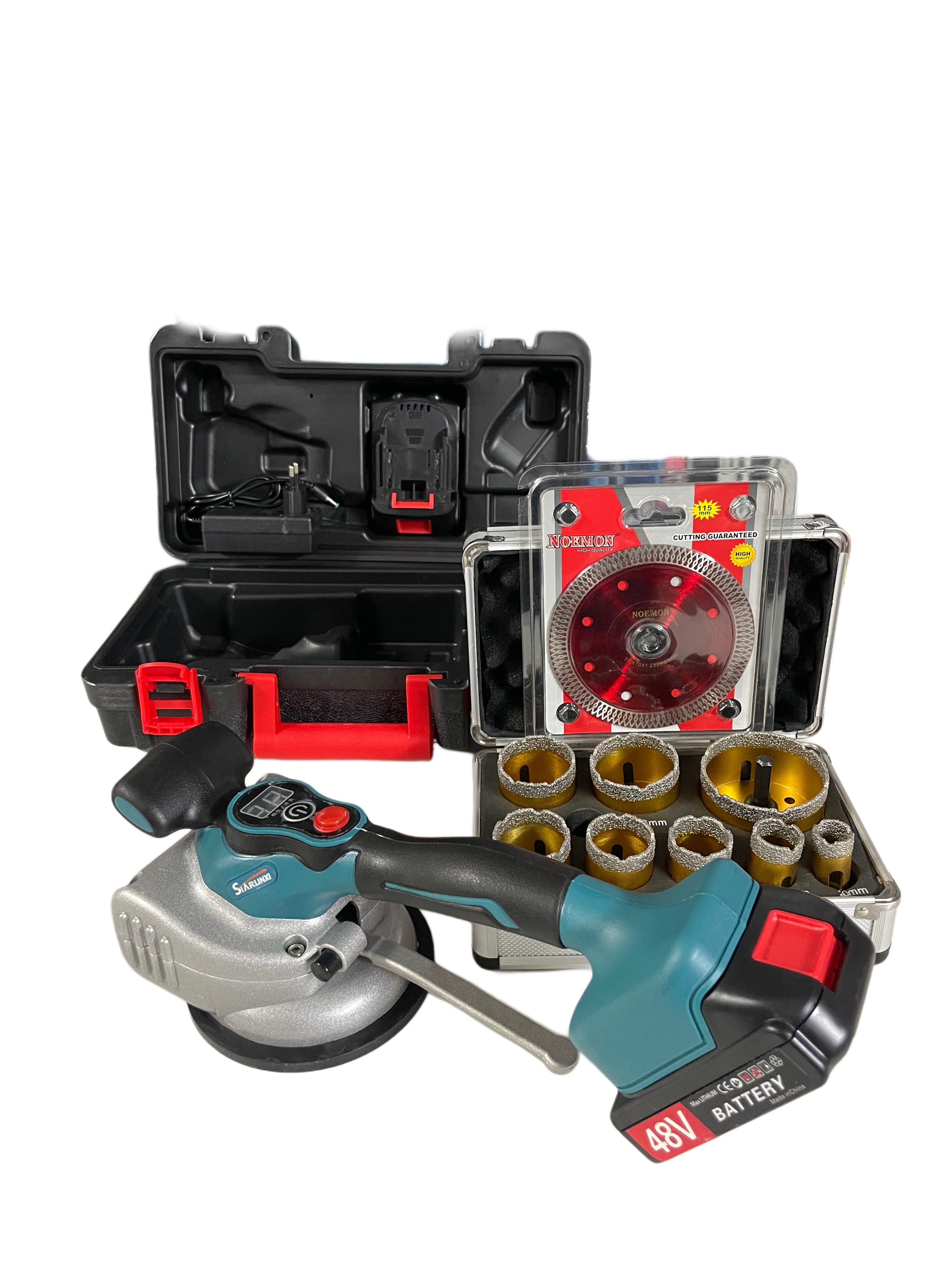 OFFERTA SUPER - LIVELLATRICE VIBRANTE CON VENTOSA DOPPIA BATTERIA 48v + FRESE A TAZZA DIAMANTATE , DISCO DIAMANTATO IN OMAGGIO