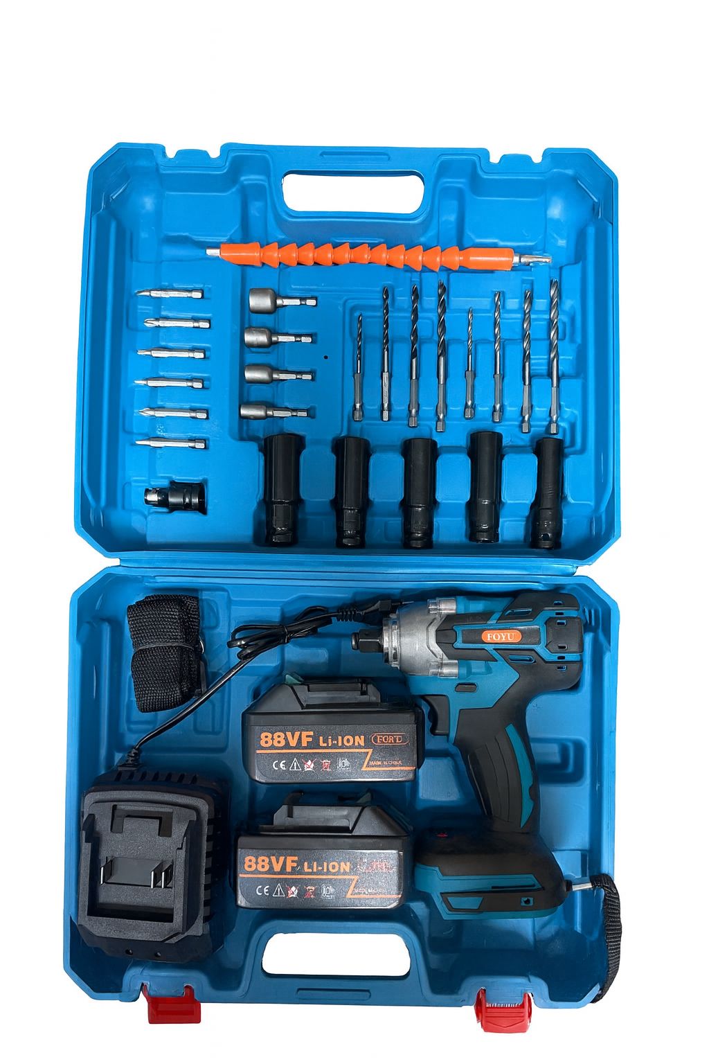 Avvitatore ad Impulsi 1280N.m + 2 Batterie 88V 8000mAh + Valigetta e Accessori | Kit Bussole & Punte | Ideale per Ruote Auto/Moto