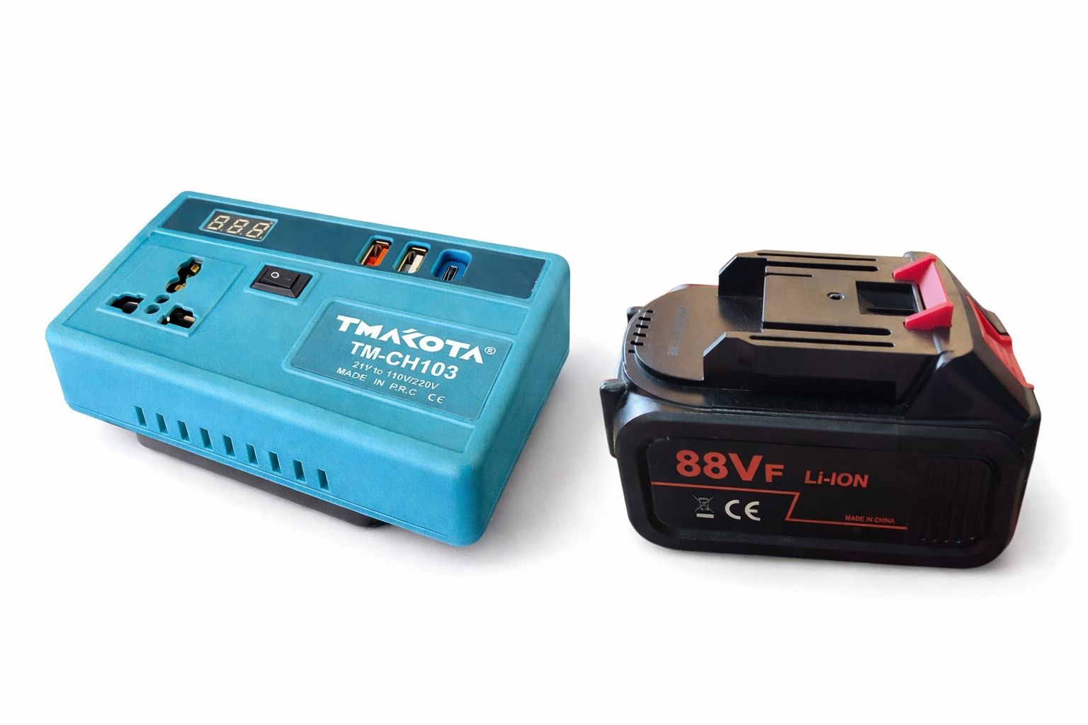 Inverter Portatile 21V → 220V con Batteria Inclusa – Presa Universale + USB con Display Digitale