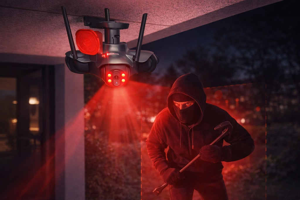 Telecamera di Videosorveglianza Wi-Fi 4 Lenti con App – Visione 360° e Rilevamento Movimento